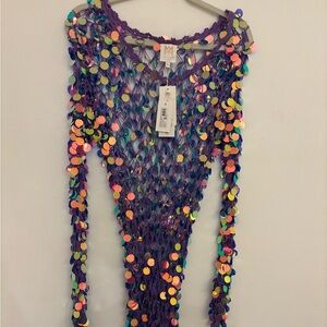 Milly Purple Sequin Long Sleeve Dress super cute to use as a beachcover up